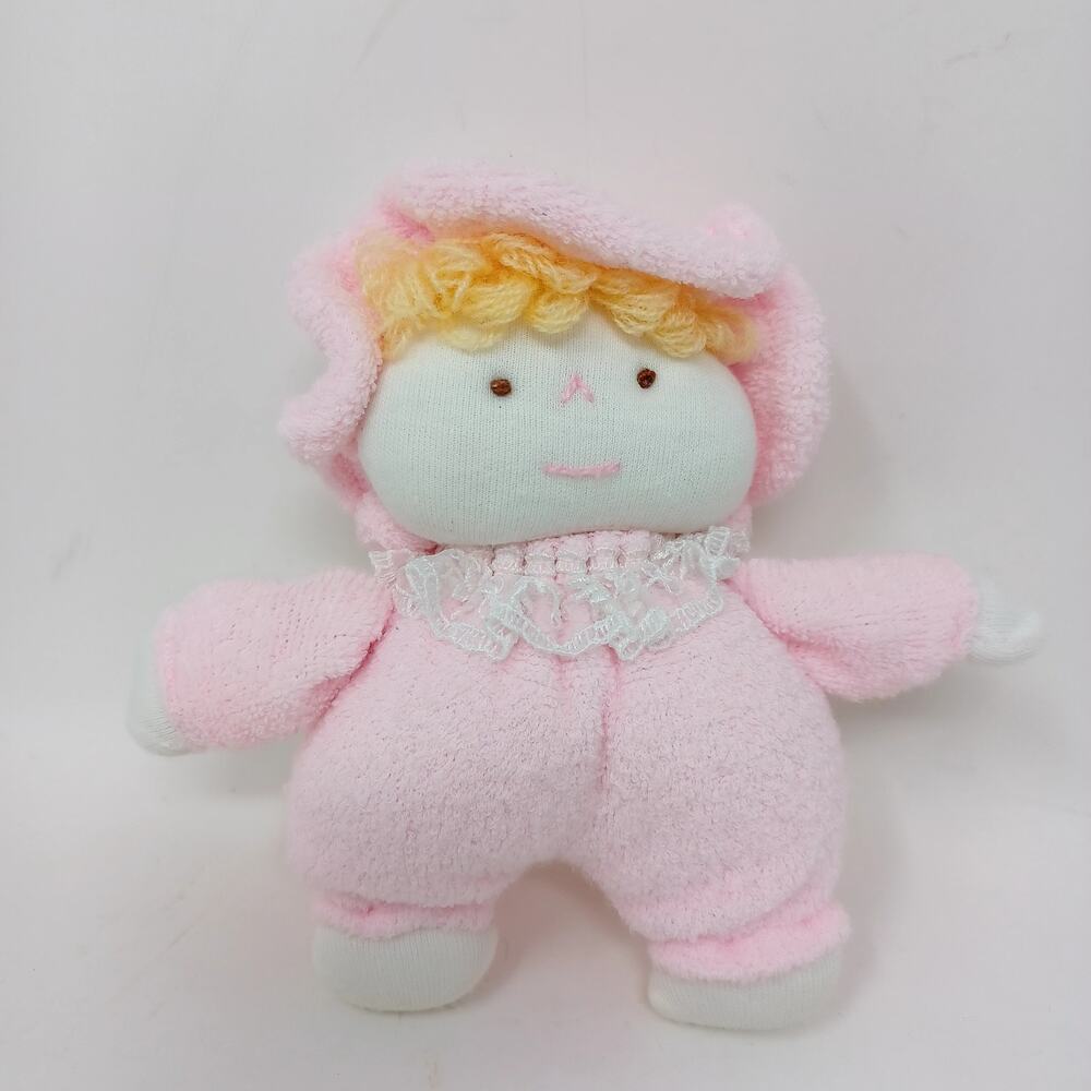 Vintage Applause Pink Terry Cloth Yarn Hair Plush 6" Doll Baby